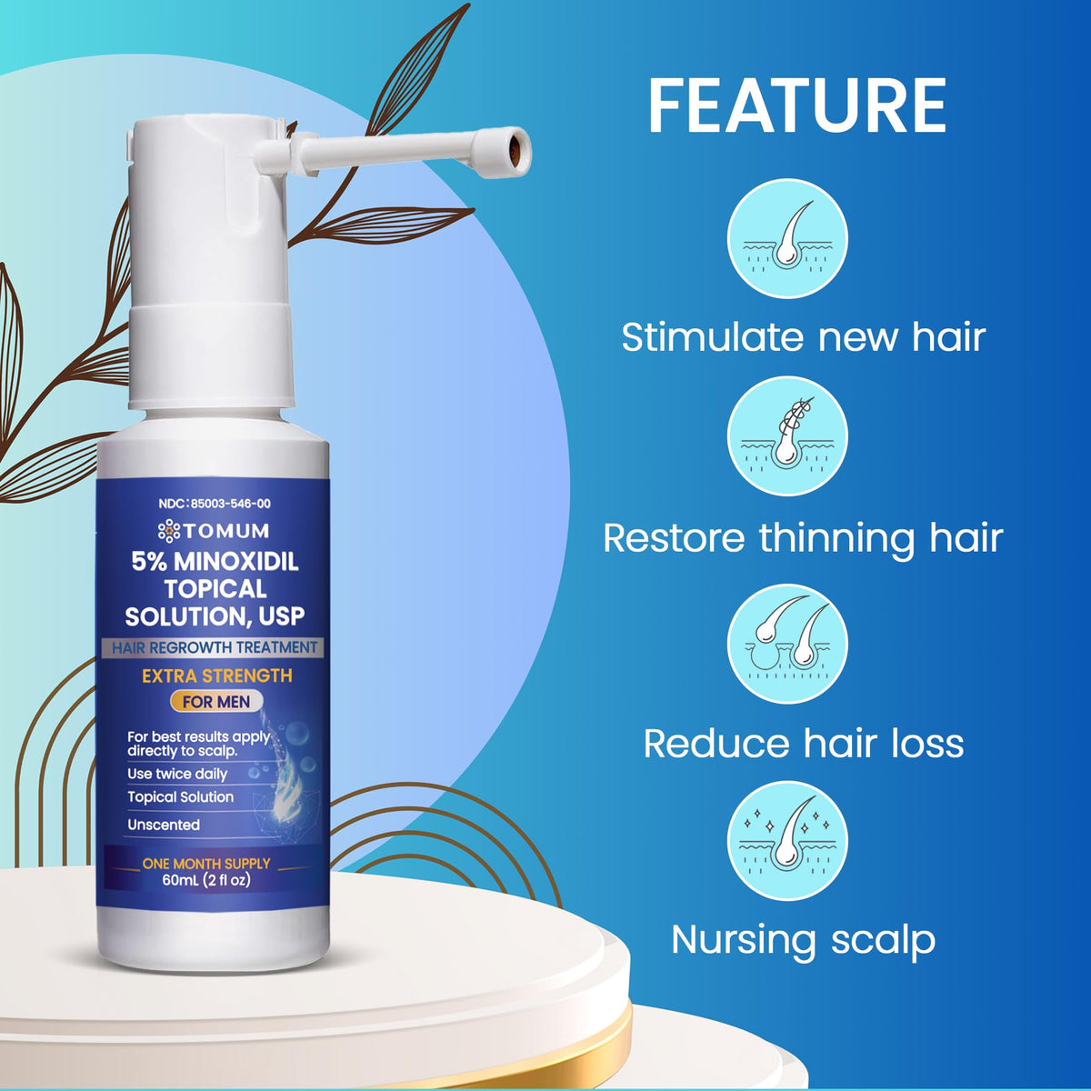 TOMUM Men's Hair Growth Spray 5% Minoxidil side view