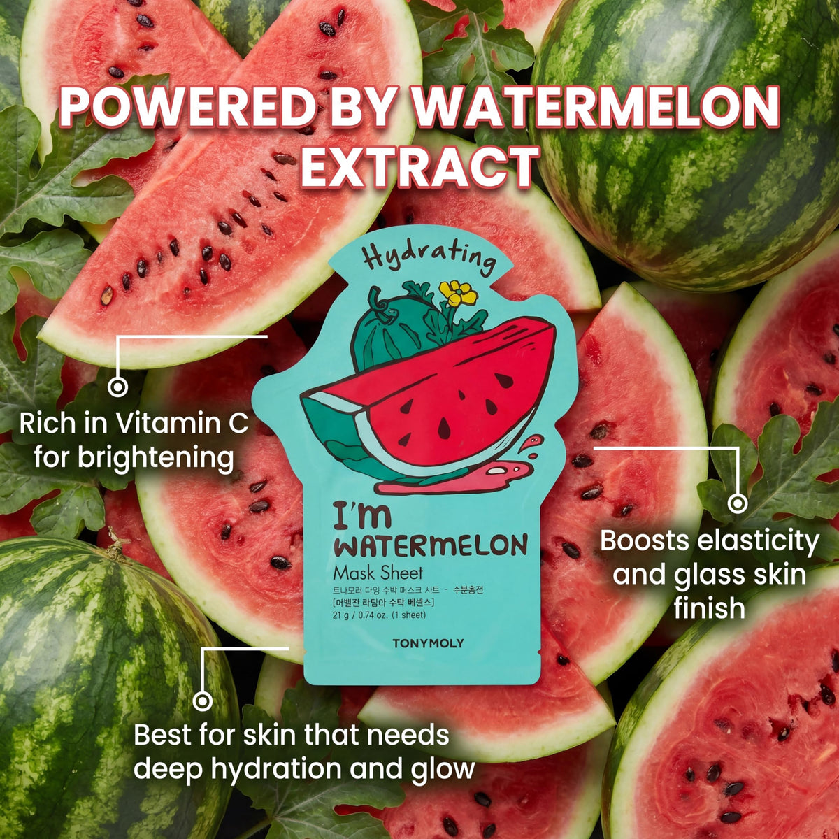 TONYMOLY Bright & Juicy Masks packaging with ingredients list