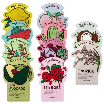 TONYMOLY I'm Real Sheet Mask Gift Set front view with colourful packaging