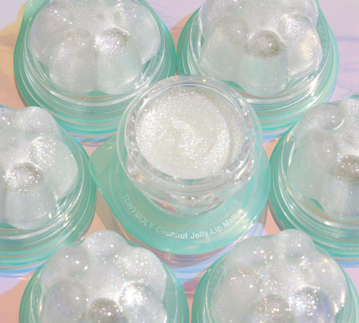 TONYMOLY Jelly Lip Melt Coconut showing shimmer effect