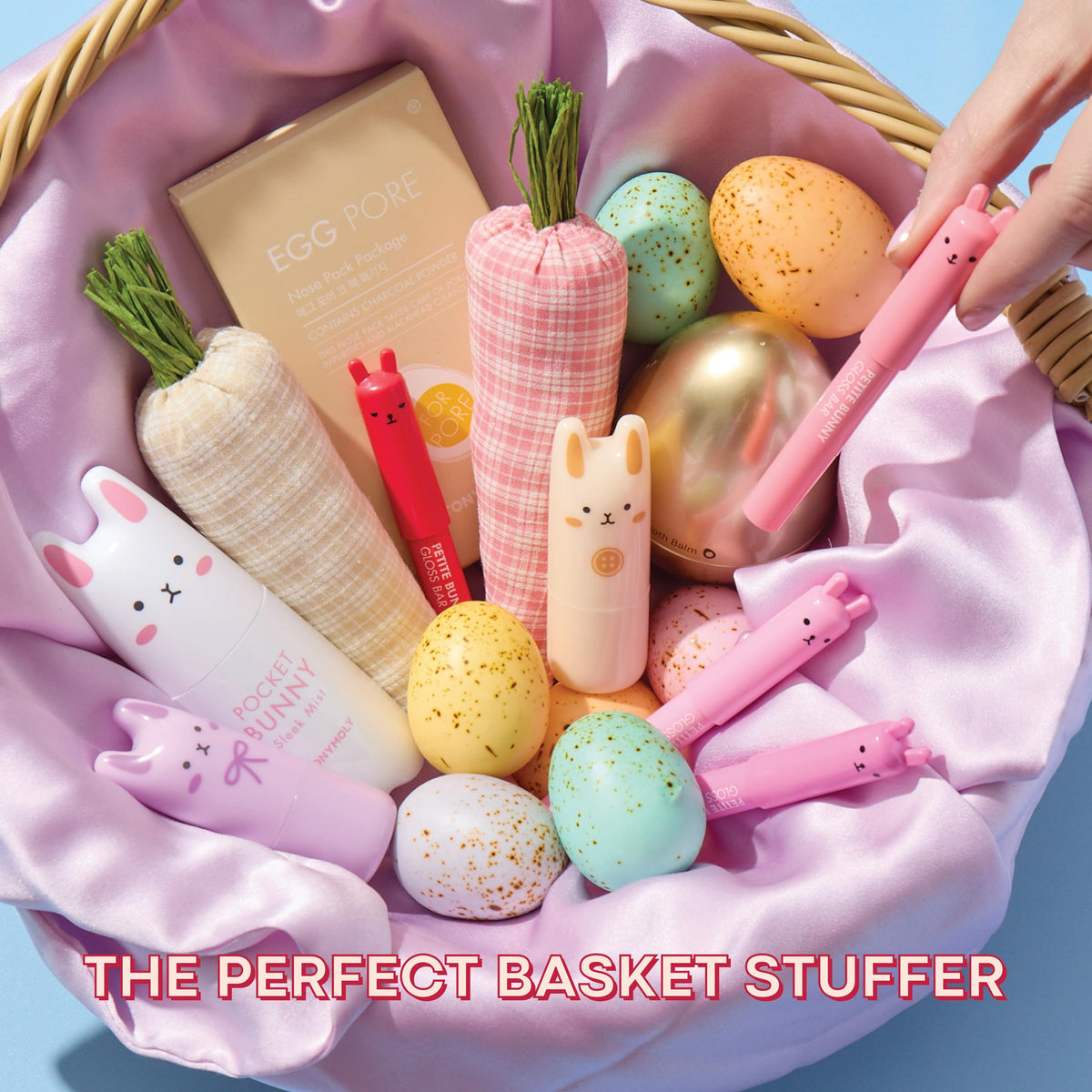 TONYMOLY Petit Bunny Lip Gloss displayed with other K-beauty products
