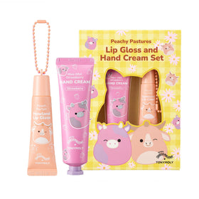 TONYMOLY x Squishmallows Strawberry Hand Cream and Peach Lip Gloss set front view