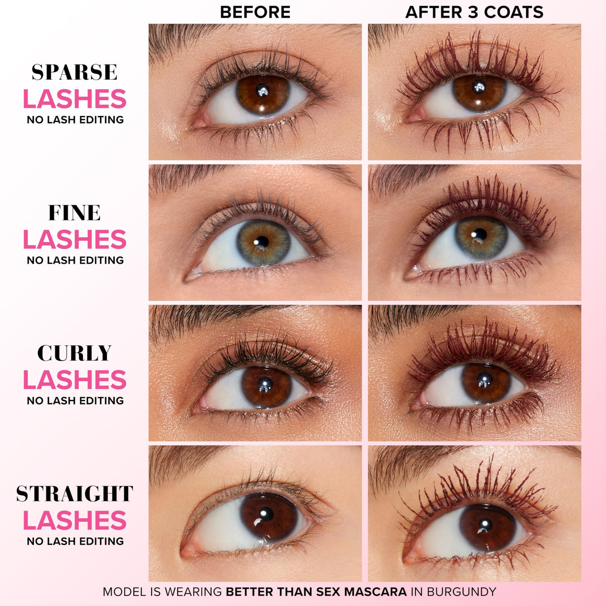 Too Faced Better Than Sex Mascara Burgundy hourglass brush close-up