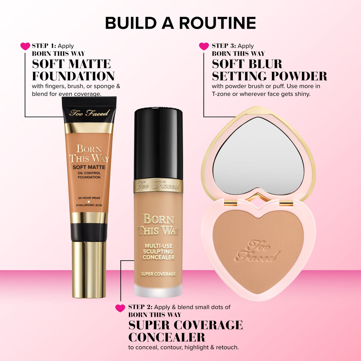 Too Faced Born This Way Concealer in hand with makeup palette