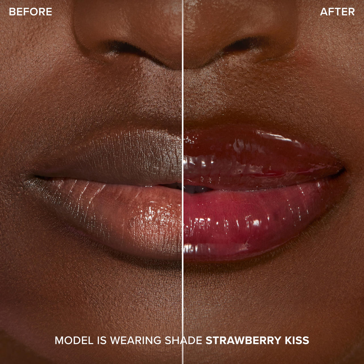 Too Faced Lip Injection Extreme Lip Plumper Gloss Strawberry Kiss on lips