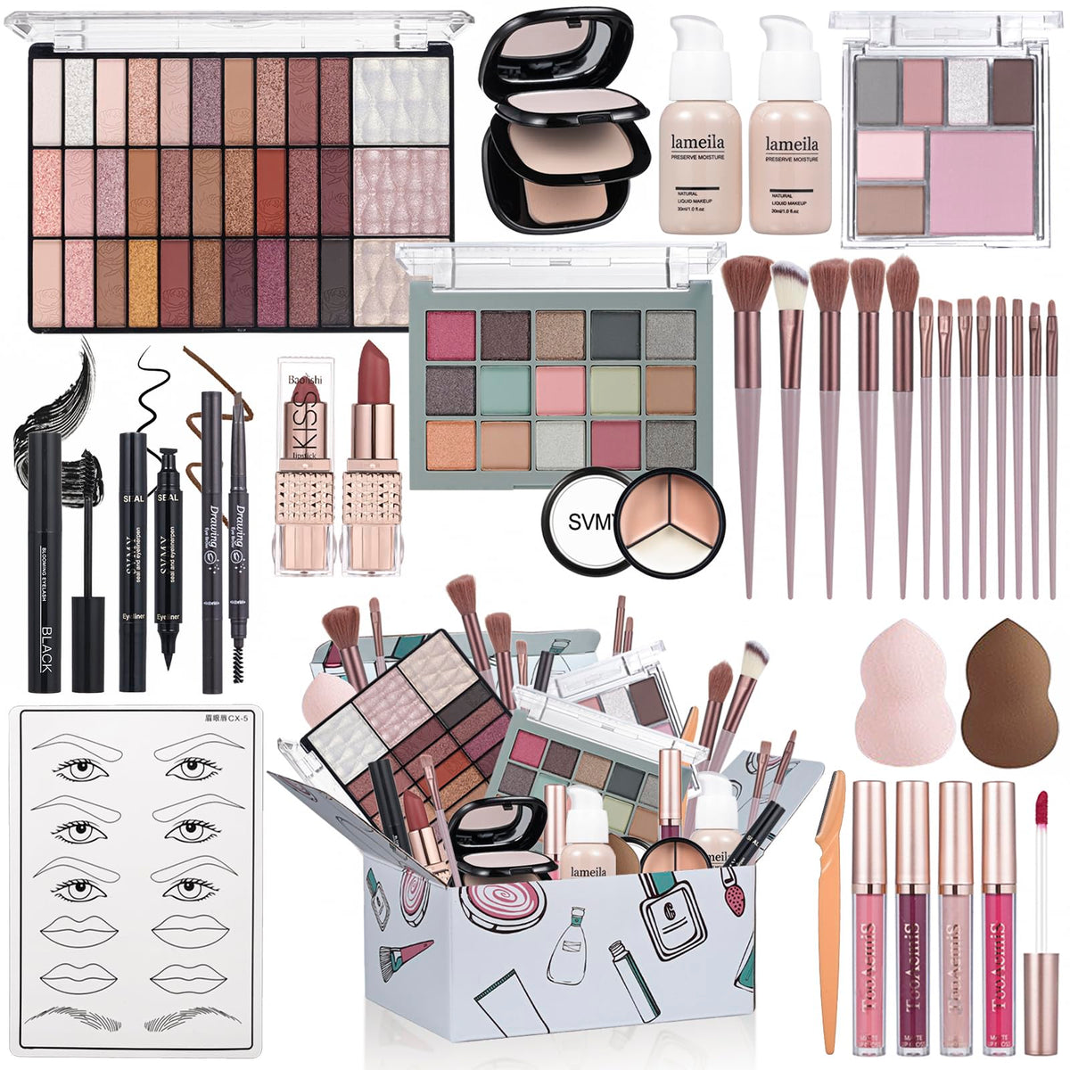 TooAemiS All in One Makeup Kit front view with eyeshadow palette
