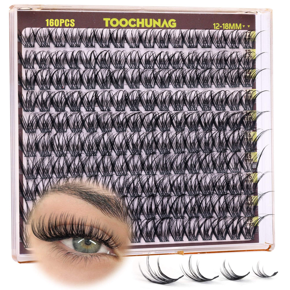 TOOCHUNAG Eyelash Clusters 160pcs front view with packaging