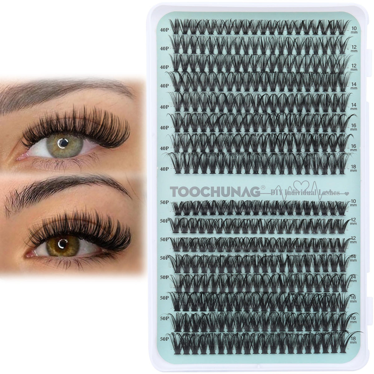 TOOCHUNAG Individual Cluster Lashes front view with packaging
