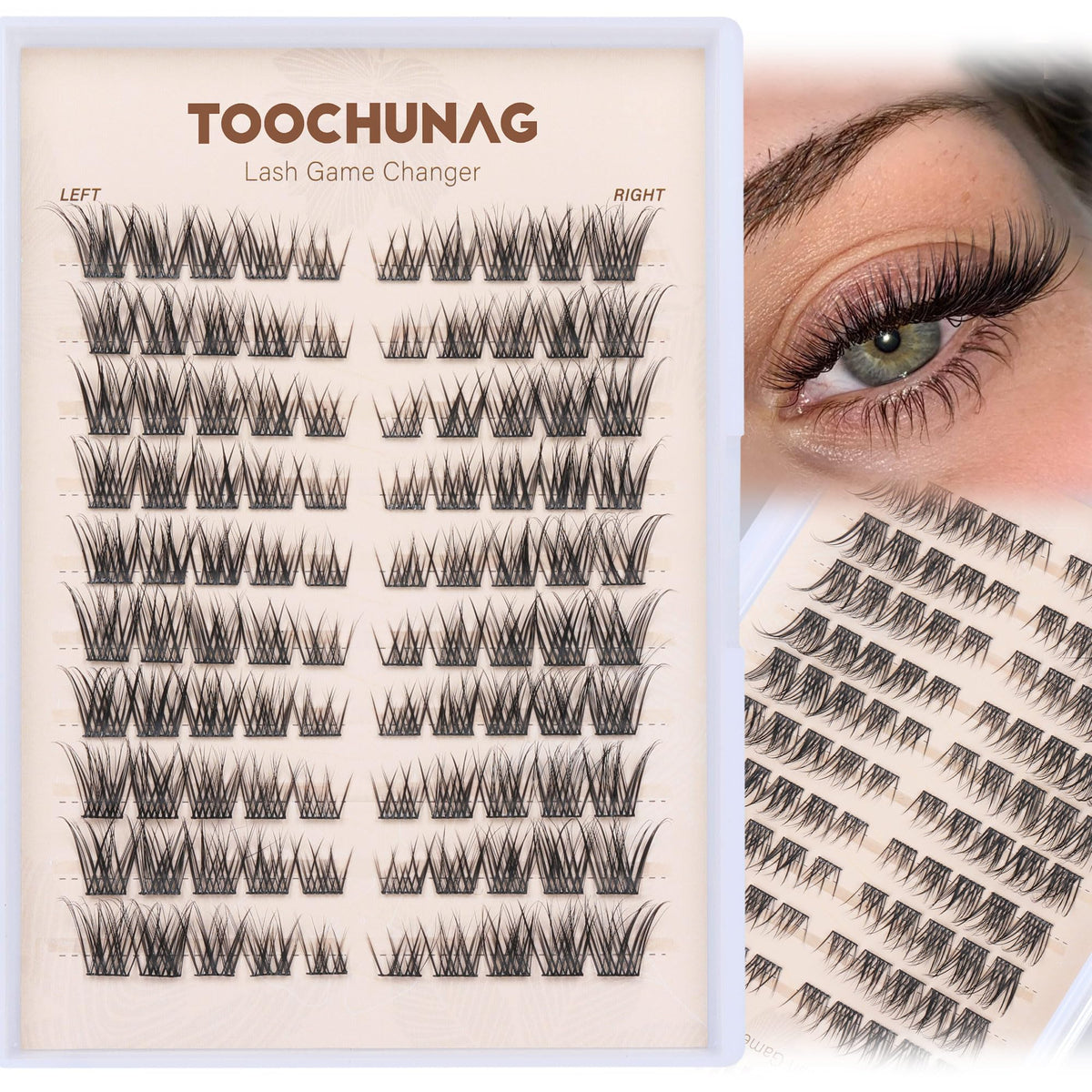 TOOCHUNAG Lash Clusters applied on model's eyes