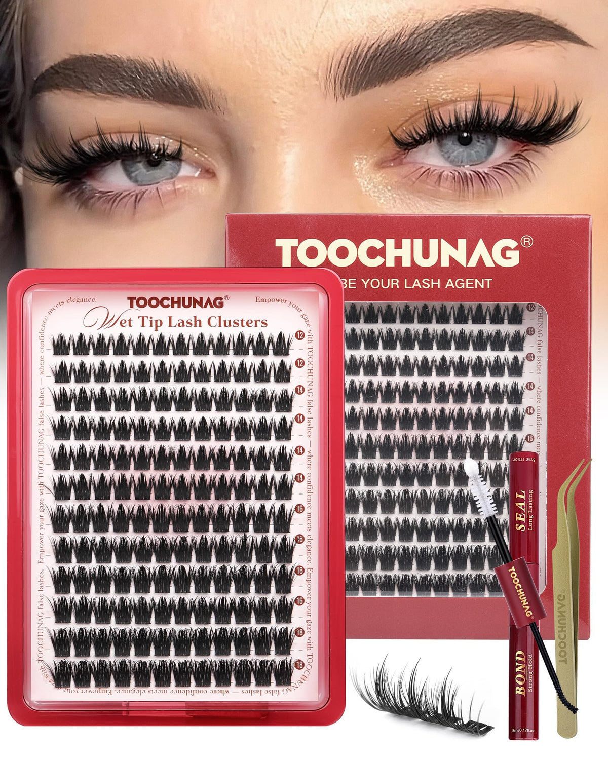 TOOCHUNAG Lash Clusters Kit 12-18mm front view with packaging