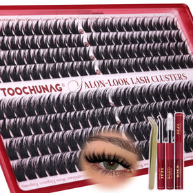 TOOCHUNAG Lash Clusters Kit 192pcs front view with lashes and tools