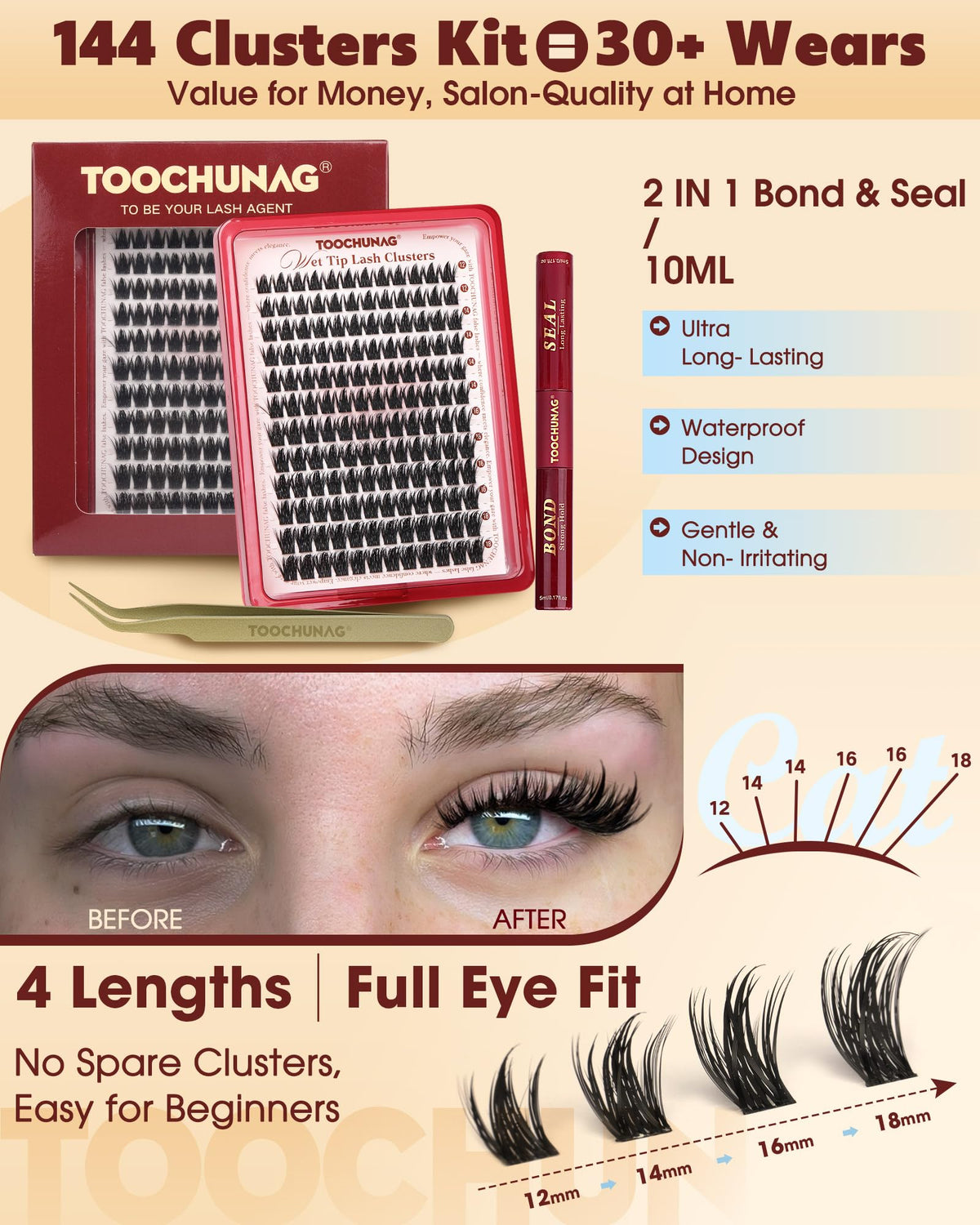 TOOCHUNAG Lash Clusters Kit showing different lash styles