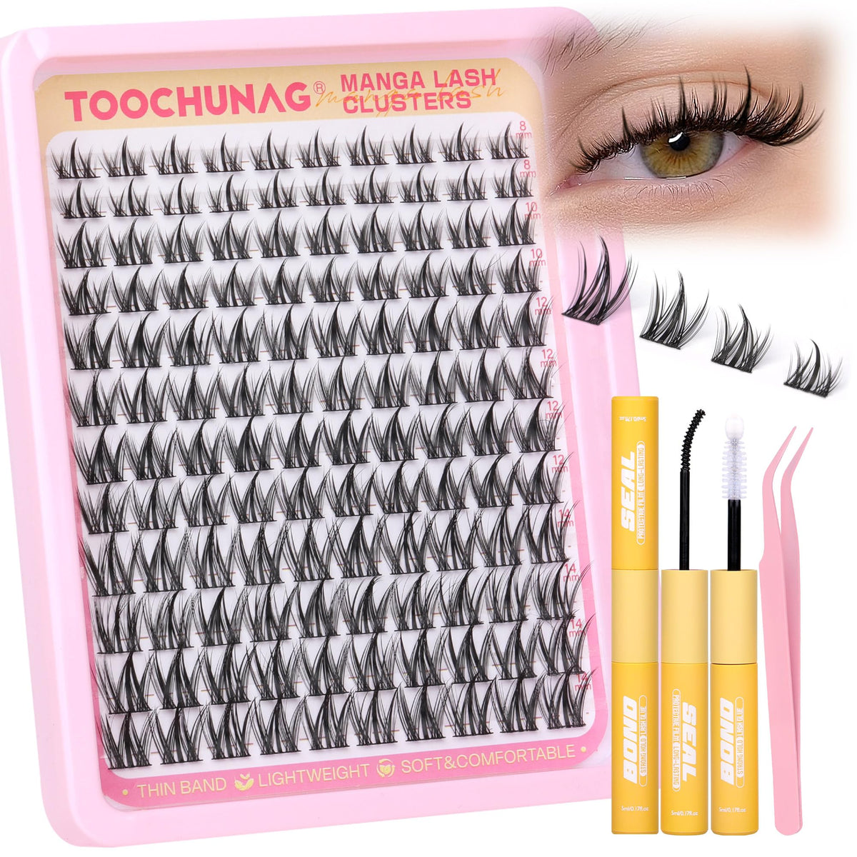 TOOCHUNAG Manga Lash Clusters Kit front view with 120pcs
