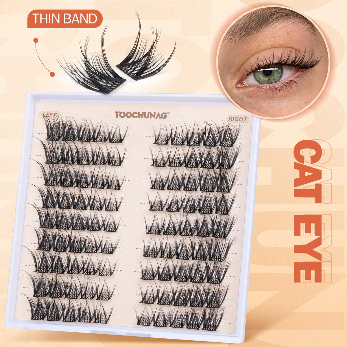 TOOCHUNAG Natural Lash Clusters in use on model's eyes