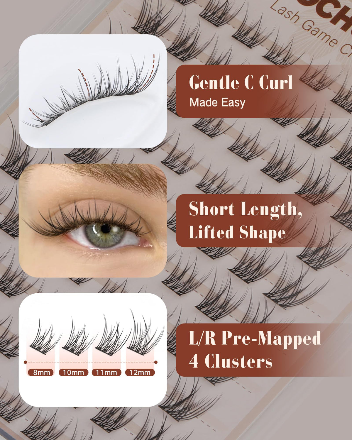 TOOCHUNAG Natural Lash Clusters on model's eyes