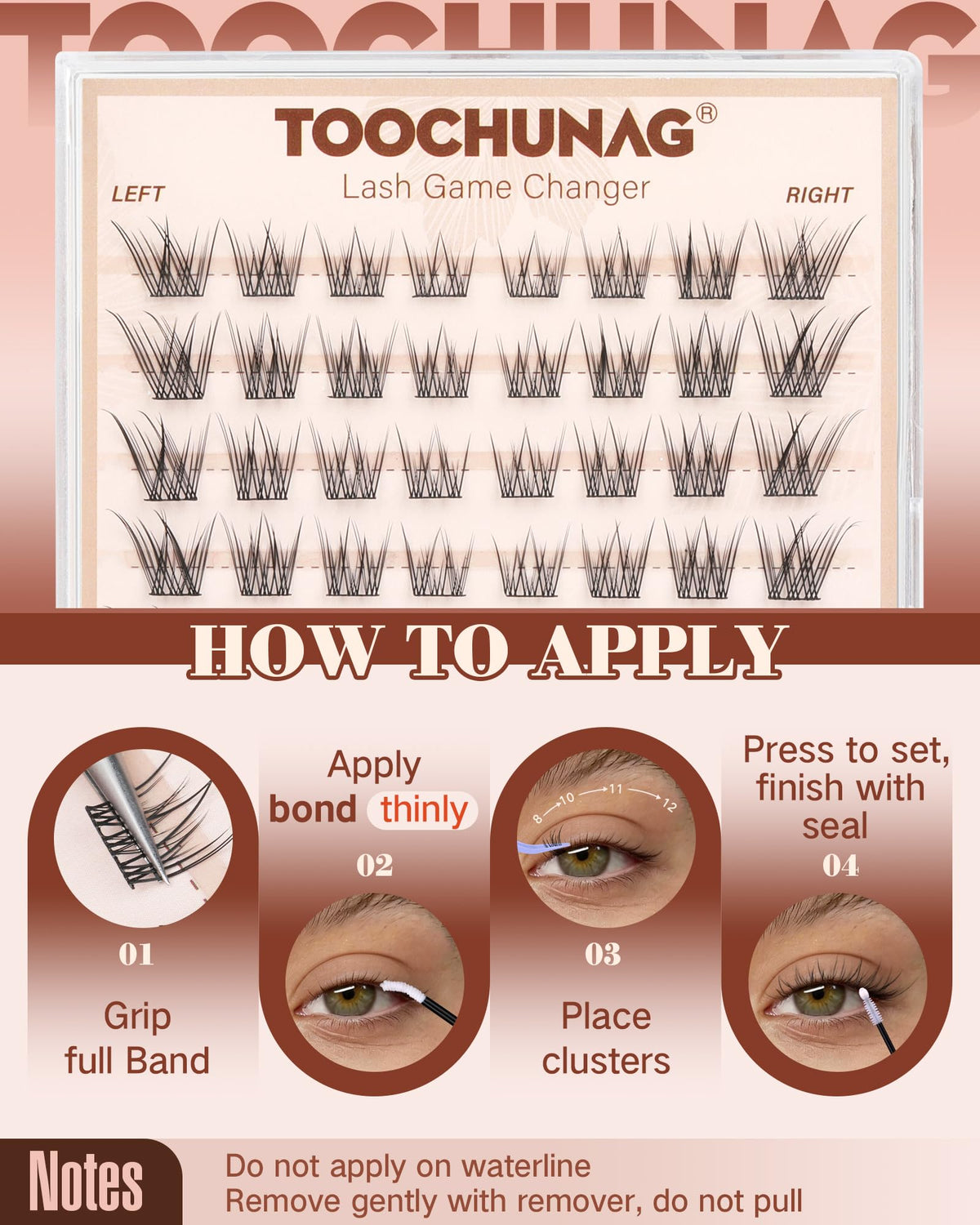 TOOCHUNAG Natural Lash Clusters with beauty tools