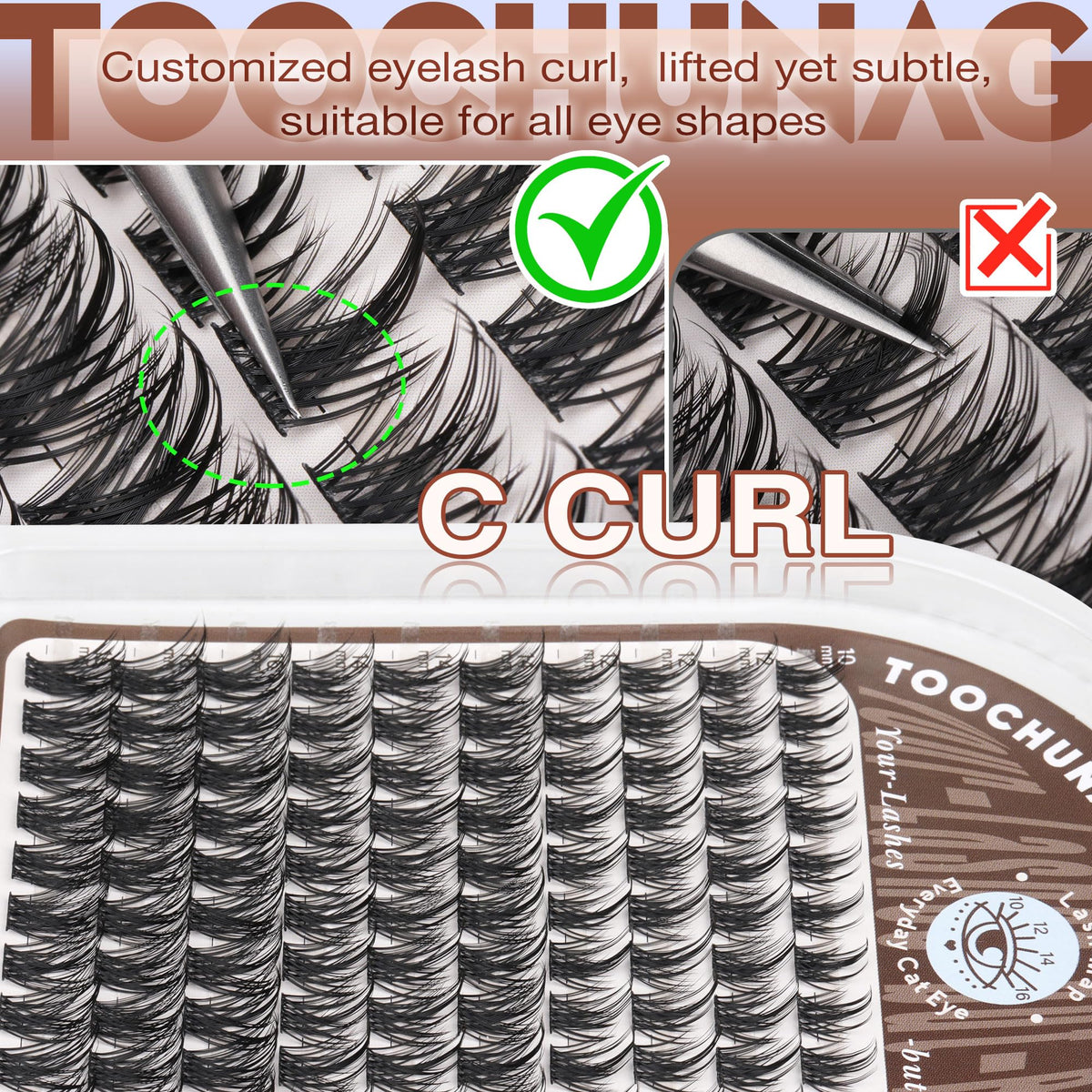 TOOCHUNAG Spiky Lash Clusters with lash bond and tweezers