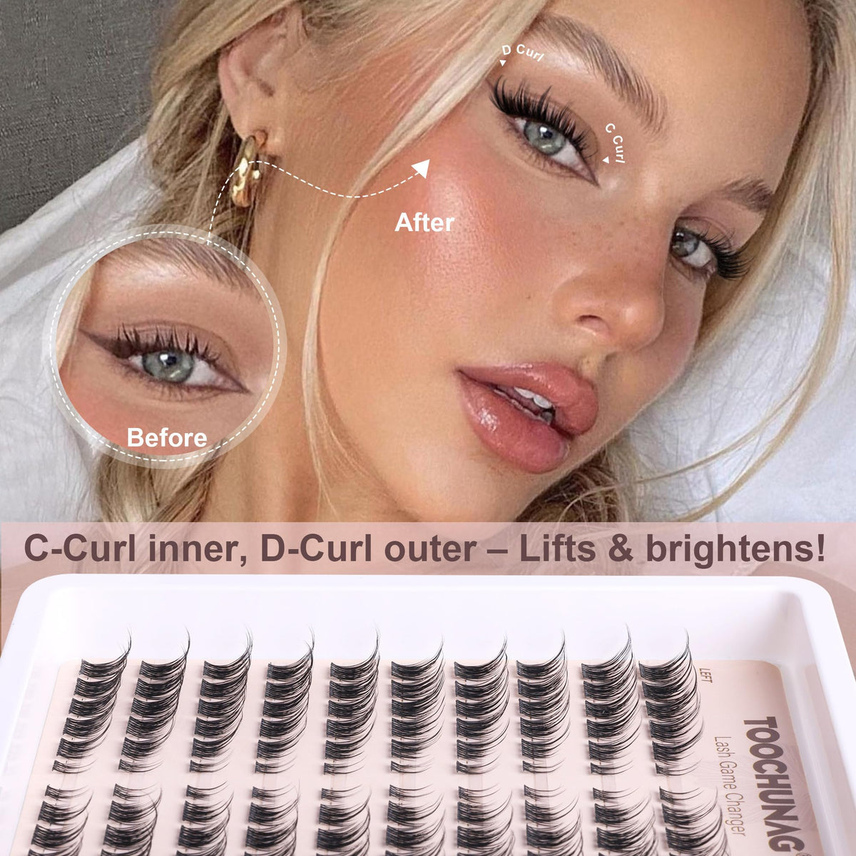 TOOCHUNAG Wispy Lash Clusters close-up of individual lashes
