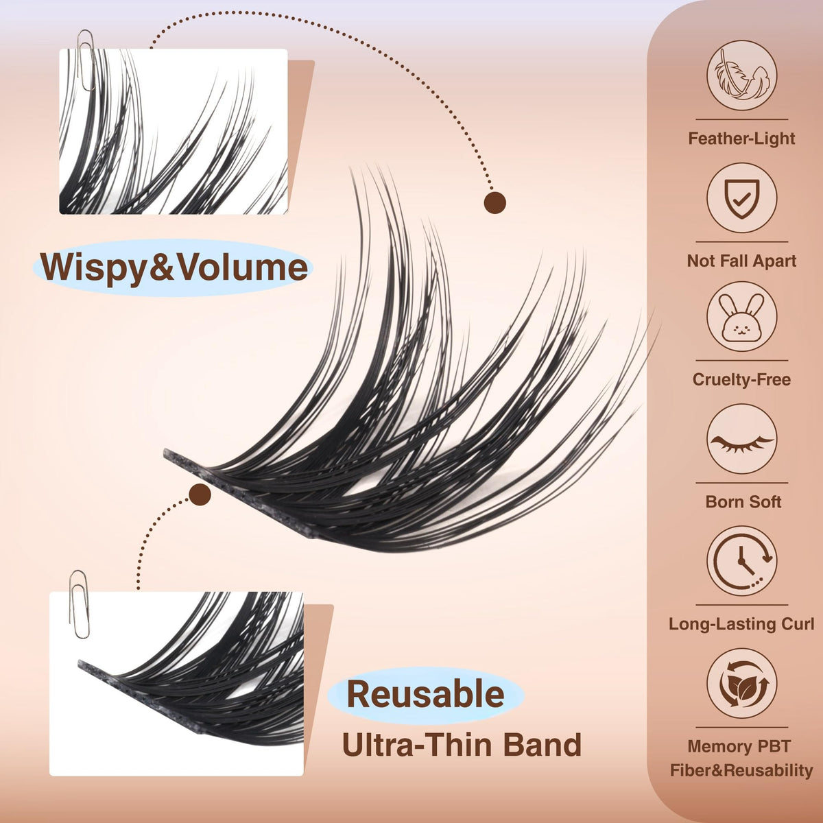 TOOCHUNAG Wispy Lash Clusters D Curl on model