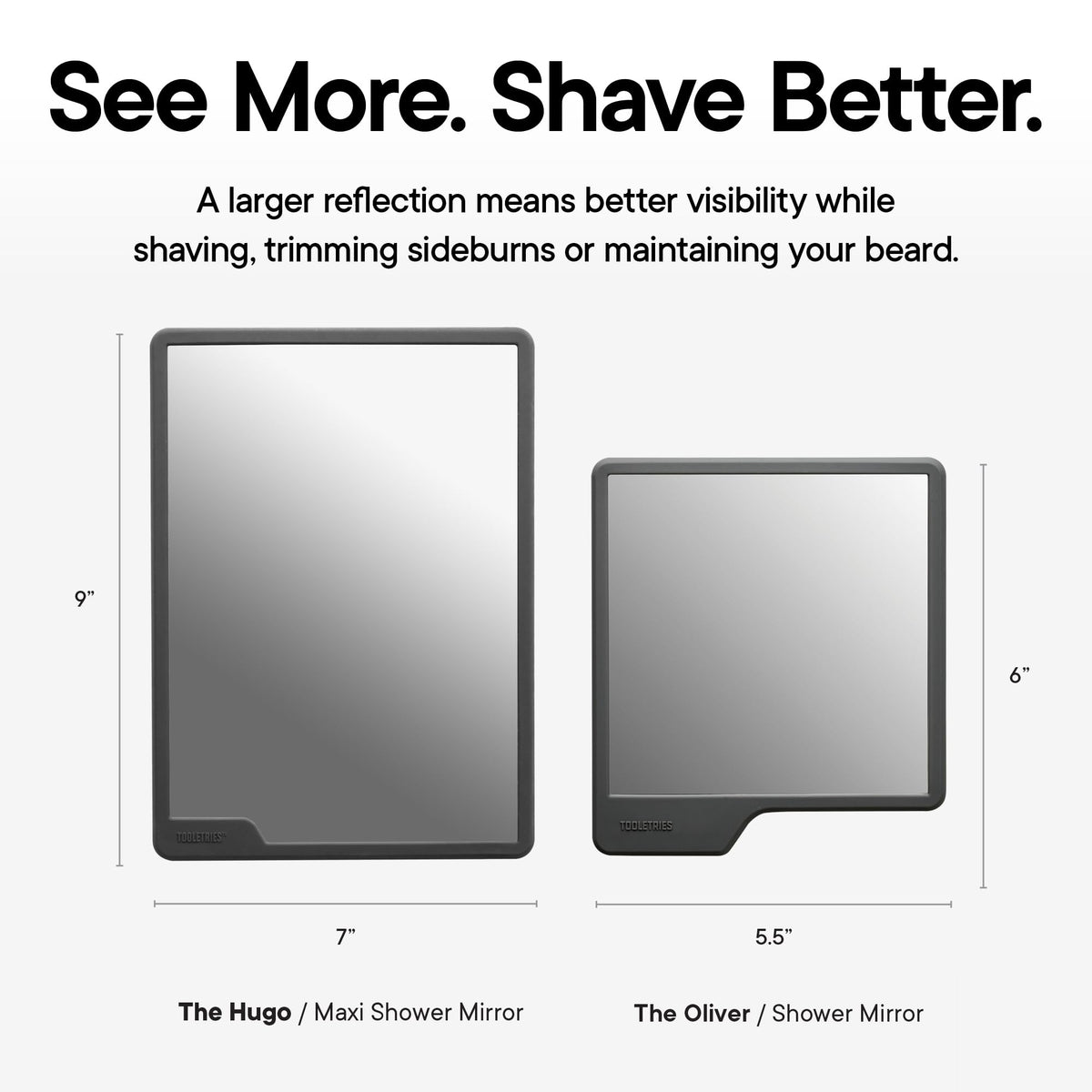 TOOLETRIES Hugo Maxi Shower Mirror side view showing grip technology