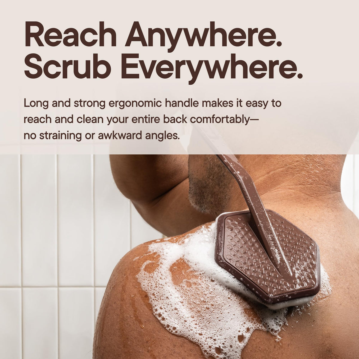 TOOLETRIES Silicone Back Scrubber displayed with other bath accessories