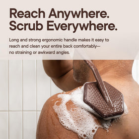 TOOLETRIES Silicone Back Scrubber displayed with other bath accessories