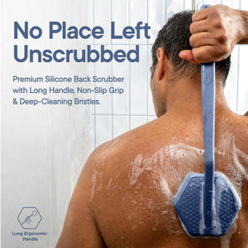 TOOLETRIES Silicone Back Scrubber Glacier showing ergonomic handle