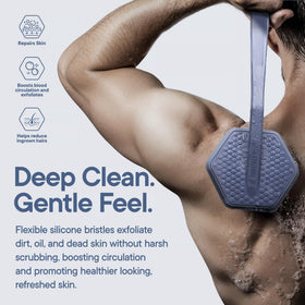 TOOLETRIES Silicone Back Scrubber Glacier with body wash application