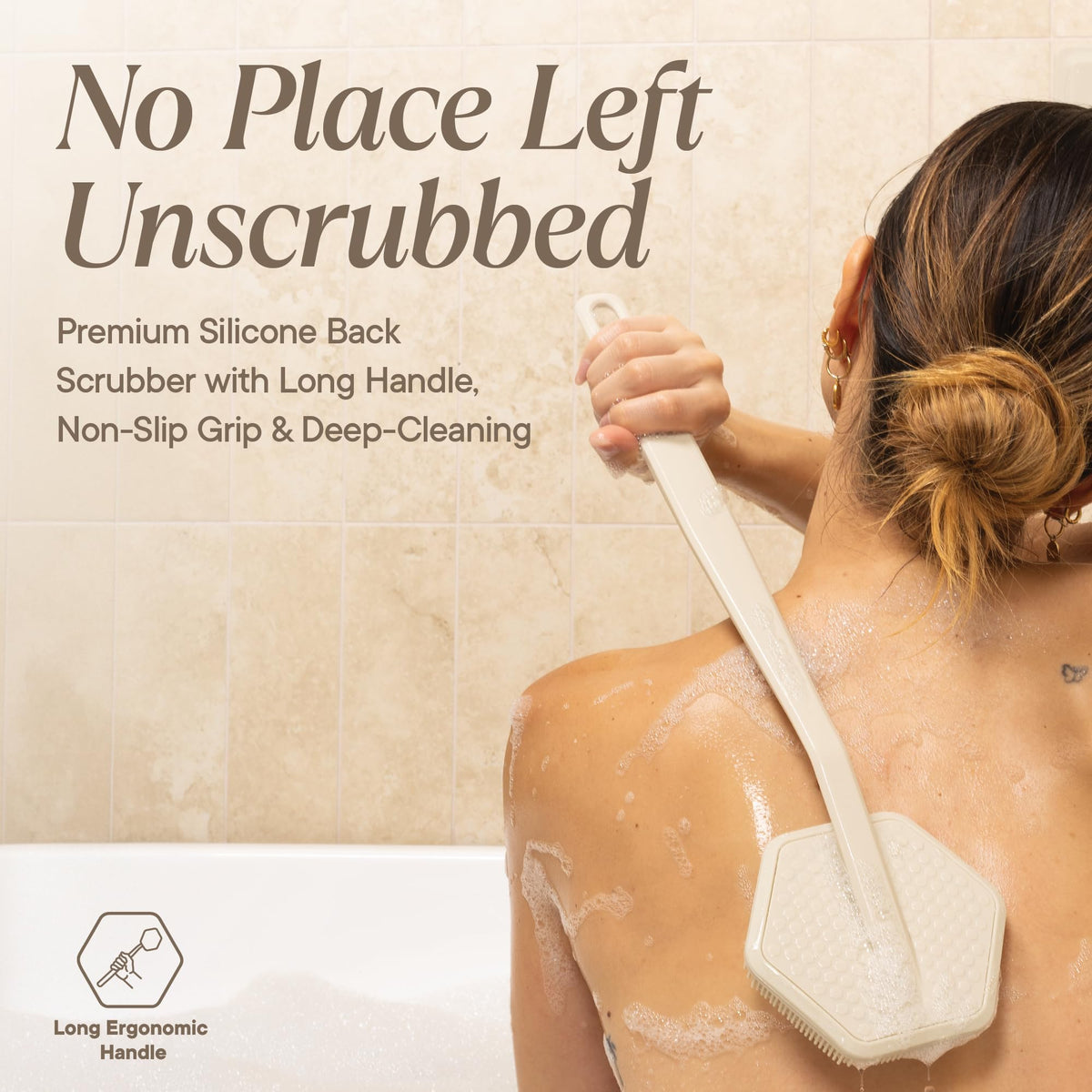 TOOLETRIES Silicone Back Scrubber showing flexible bristles
