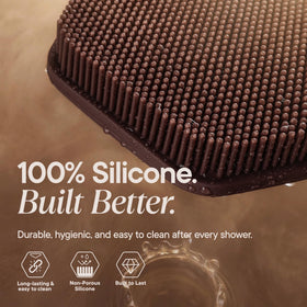 TOOLETRIES Silicone Back Scrubber showing lather with body wash