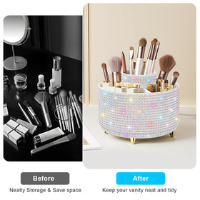 Top view of Diesisa Bling Diamond Makeup Brush Holder showcasing five compartments