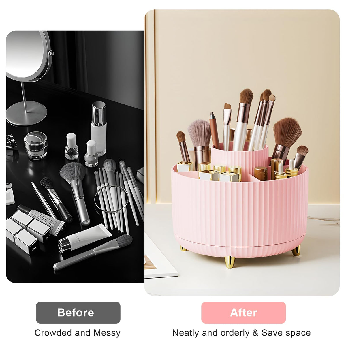 Top view of Diesisa Makeup Brush Holder with brushes inside