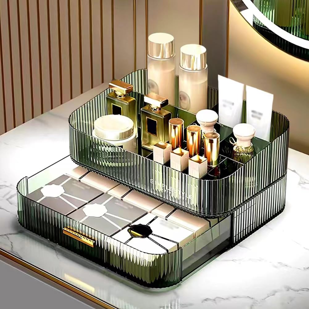 Top view of MIUOPUR Makeup Organizer displaying cosmetics