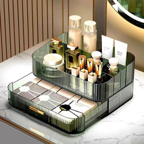 Top view of MIUOPUR Makeup Organizer displaying cosmetics