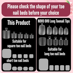 Top view of NOVO OVO Sharp Square Toe Nail Tips in a variety of sizes