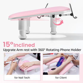 Top view of Quaferen U-Shaped Arm Rest with phone holder in use