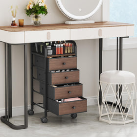 Top view of SWTYMIKI Rolling Makeup Organizer showing compartments