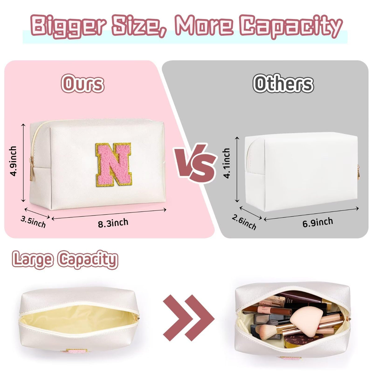 TOPEAST Chenille Letter Pouch Cosmetic Bag with gold zipper