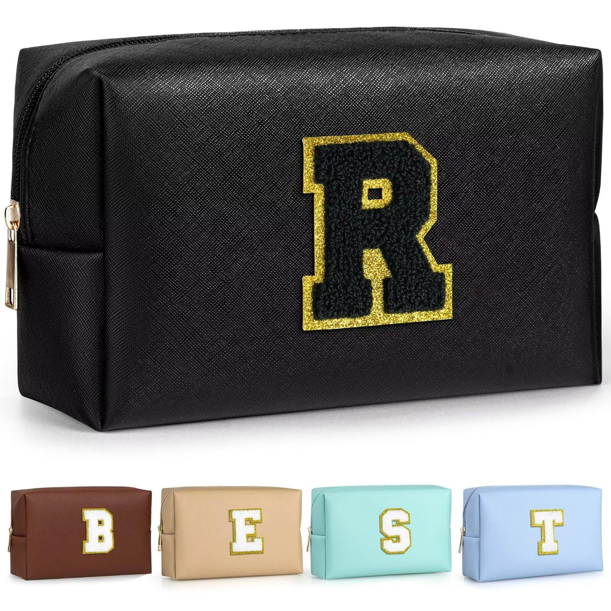 TOPEAST Cosmetic Travel Bag black with personalised patch front view