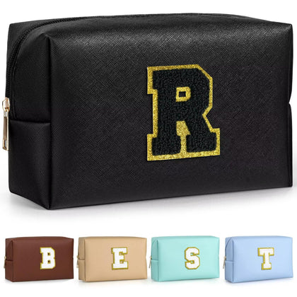 TOPEAST Cosmetic Travel Bag black with personalised patch front view