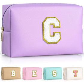 TOPEAST Cute Makeup Bag in pink with gold glitter chenille patch