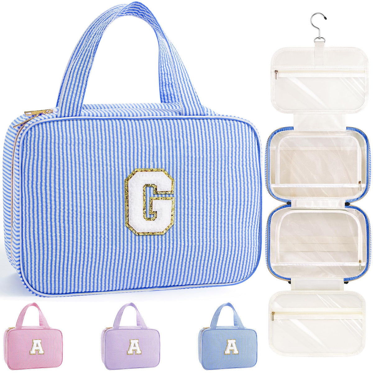 TOPEAST Hanging Travel Bag front view with personalised initial G