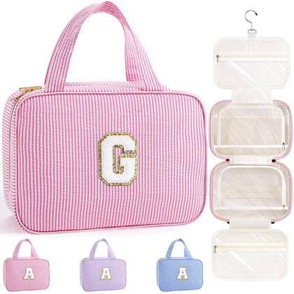 TOPEAST Hanging Travel Toiletry Bag with personalised initial G front view