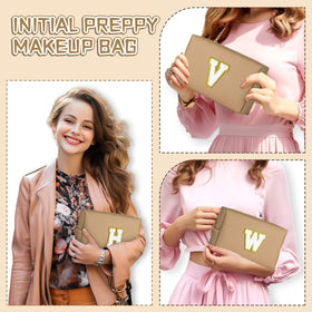 TOPEAST khaki makeup bag with toiletries and cosmetics inside