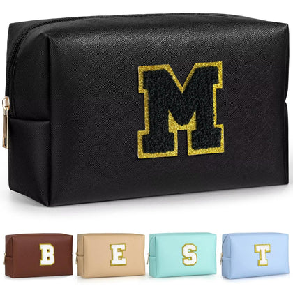TOPEAST Monogrammed Makeup Bag front view in black