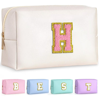 TOPEAST Monogrammed Makeup Bag front view in Pearly White