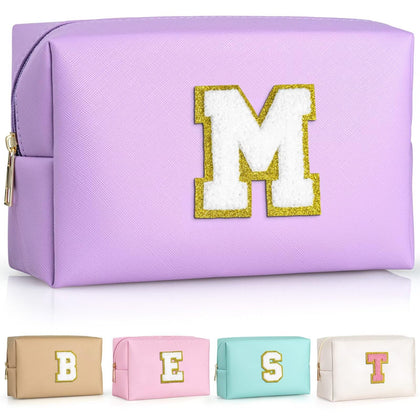 TOPEAST Monogrammed Makeup Bag in Purple front view