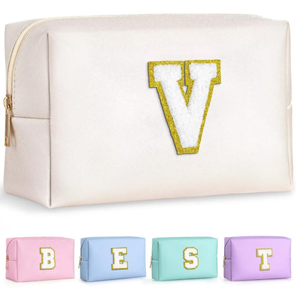 TOPEAST personalised makeup bag front view with gold glitter patch