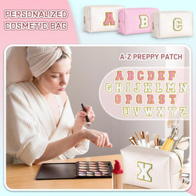 TOPEAST Preppy Makeup Bag open with cosmetics inside