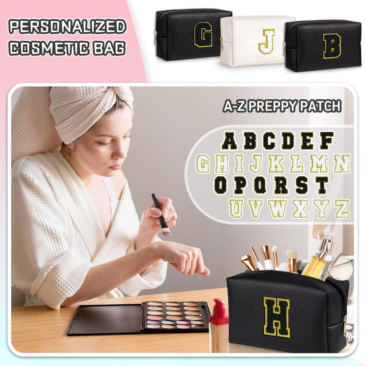 TOPEAST Preppy Makeup Bag open with cosmetics inside